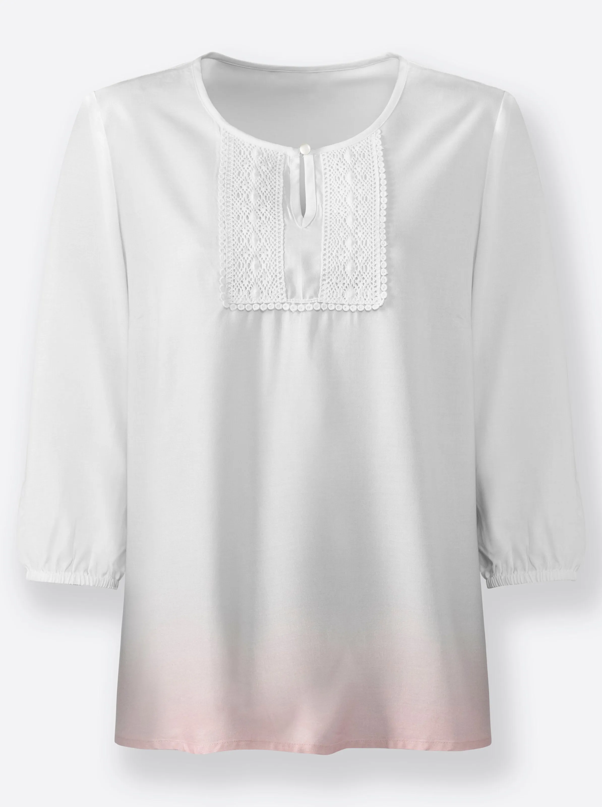 Bluse in hellrosé-ecru-bedruckt