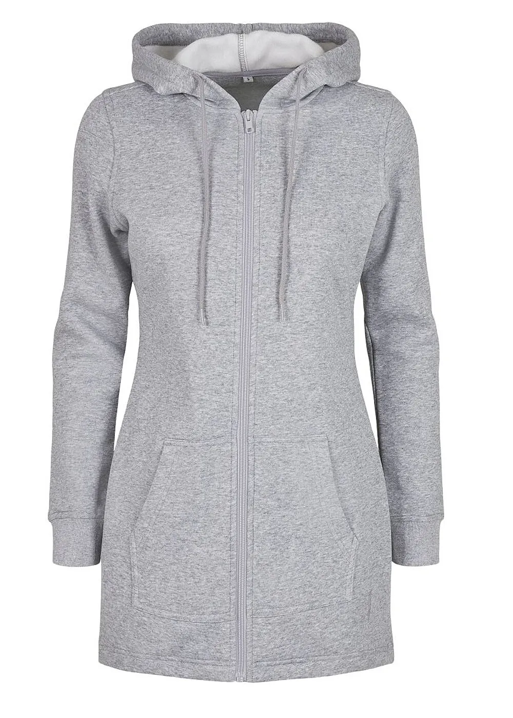 Build Your Brand Damen Sweat Parka Zip-Hoodie mit Kangarootasche hell grau