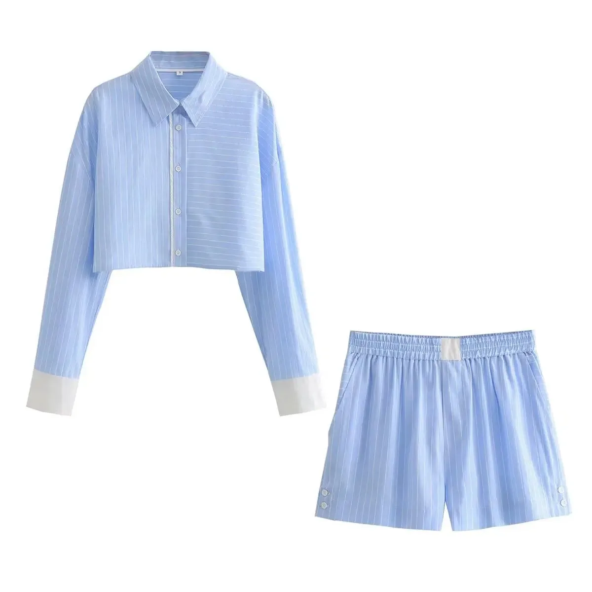 Carla Stylisher Zweiteiler | Moderner gestreifter Langarmshirt und Shorts Sommer-Set für Damen