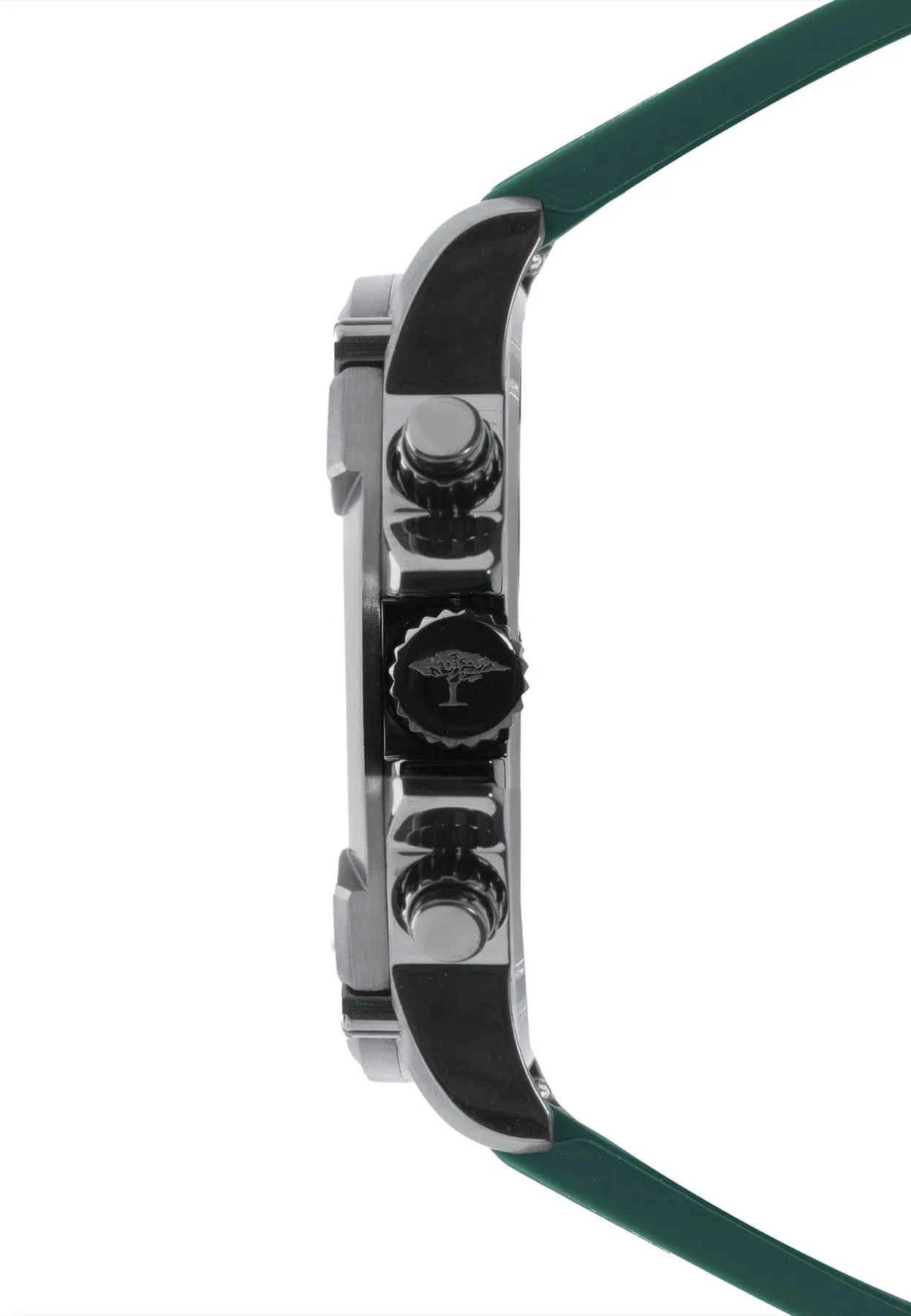 Edelstahlarmbanduhr mit Chronographenfunktion und grünem Silikonband