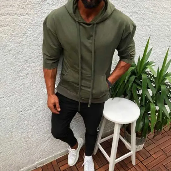 Fashion Solid Color Long Sleeve Men's Hoodie