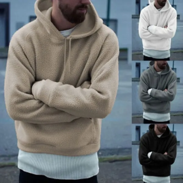 Fashion Solid Color Long Sleeve Men's Plush Hoodie