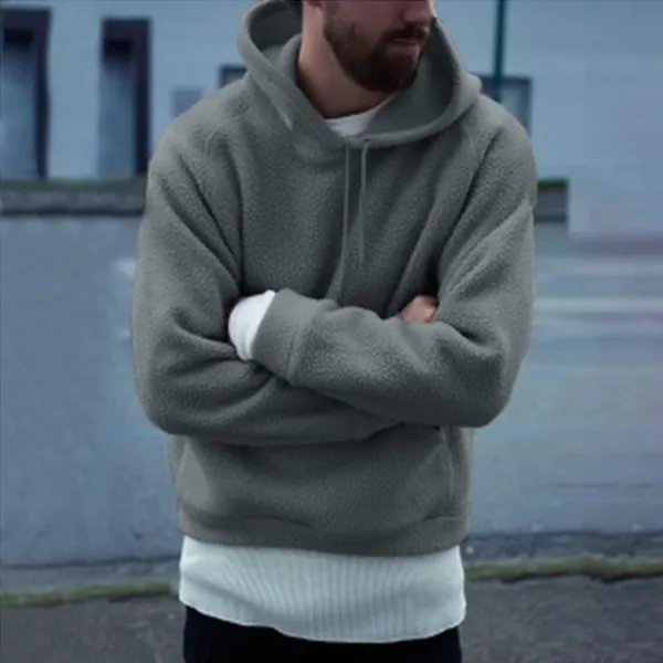 Fashion Solid Color Long Sleeve Men's Plush Hoodie