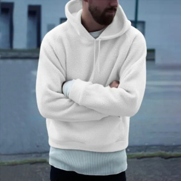 Fashion Solid Color Long Sleeve Men's Plush Hoodie