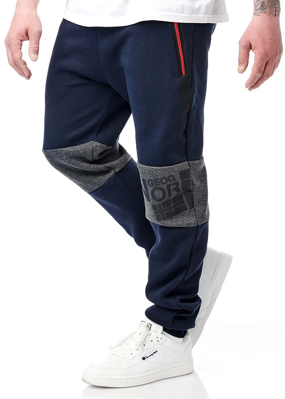 Geographical Norway Herren 2-Tone Jogginghose 2-Pockets Logo Print hell grau navy blau