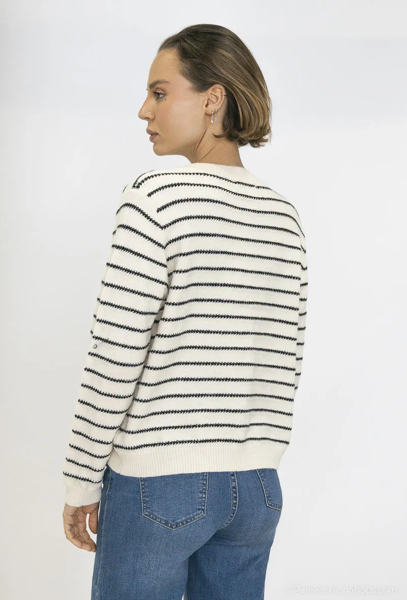 Gestreifter Cardigan mit Rundhalsausschnitt