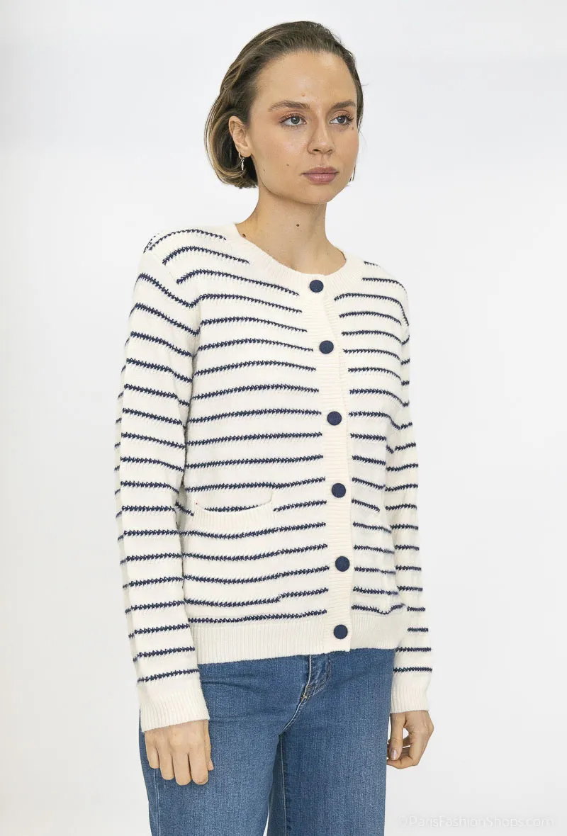 Gestreifter Cardigan mit Rundhalsausschnitt