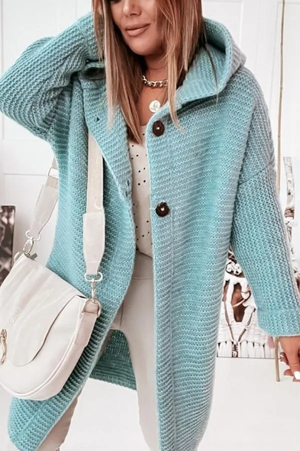 Heidi-Mode | Cardigan mit Kapuze mit Kaffeefarbenen Knöpfen