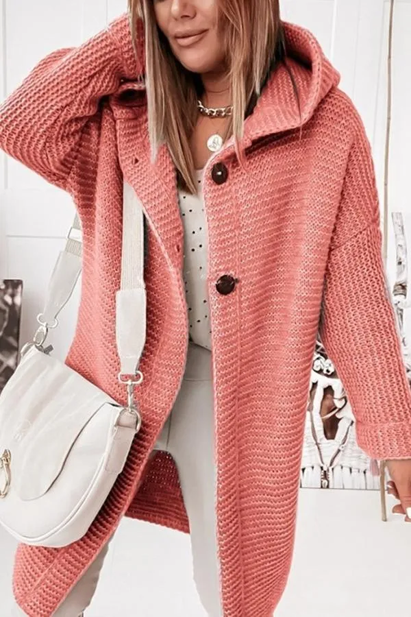 Heidi-Mode | Cardigan mit Kapuze mit Kaffeefarbenen Knöpfen
