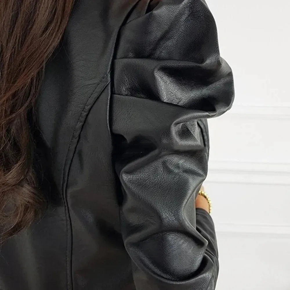 Heidi-Mode | Damen schwarze Pu-Jacke