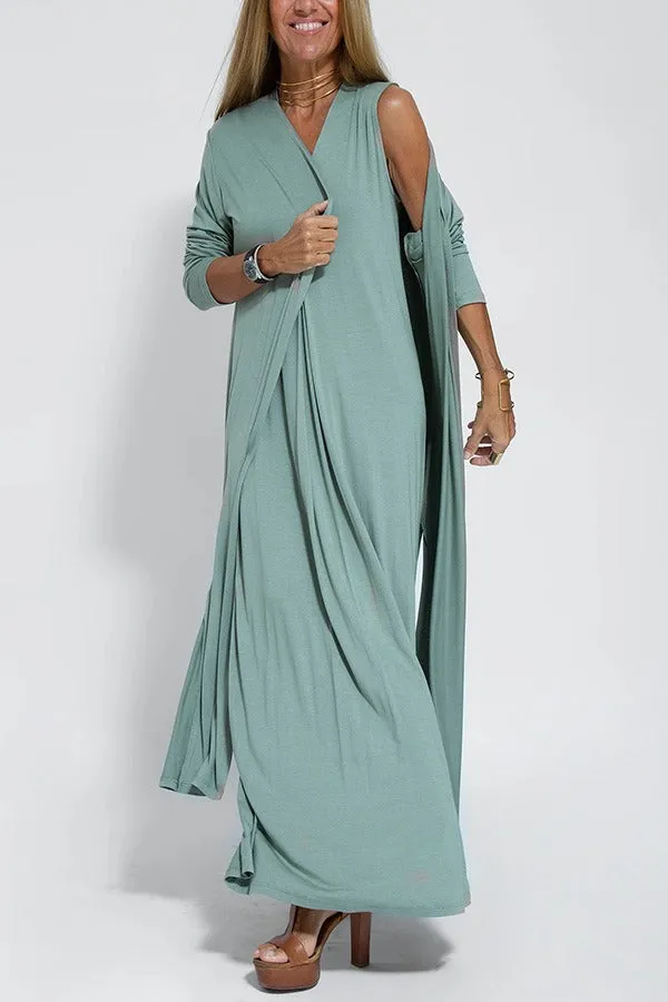 Heidi-Mode | Maxi Kleid Mit Cardigan Chic Atmungsaktiver Stoff Für Den Alltag Für Frauen