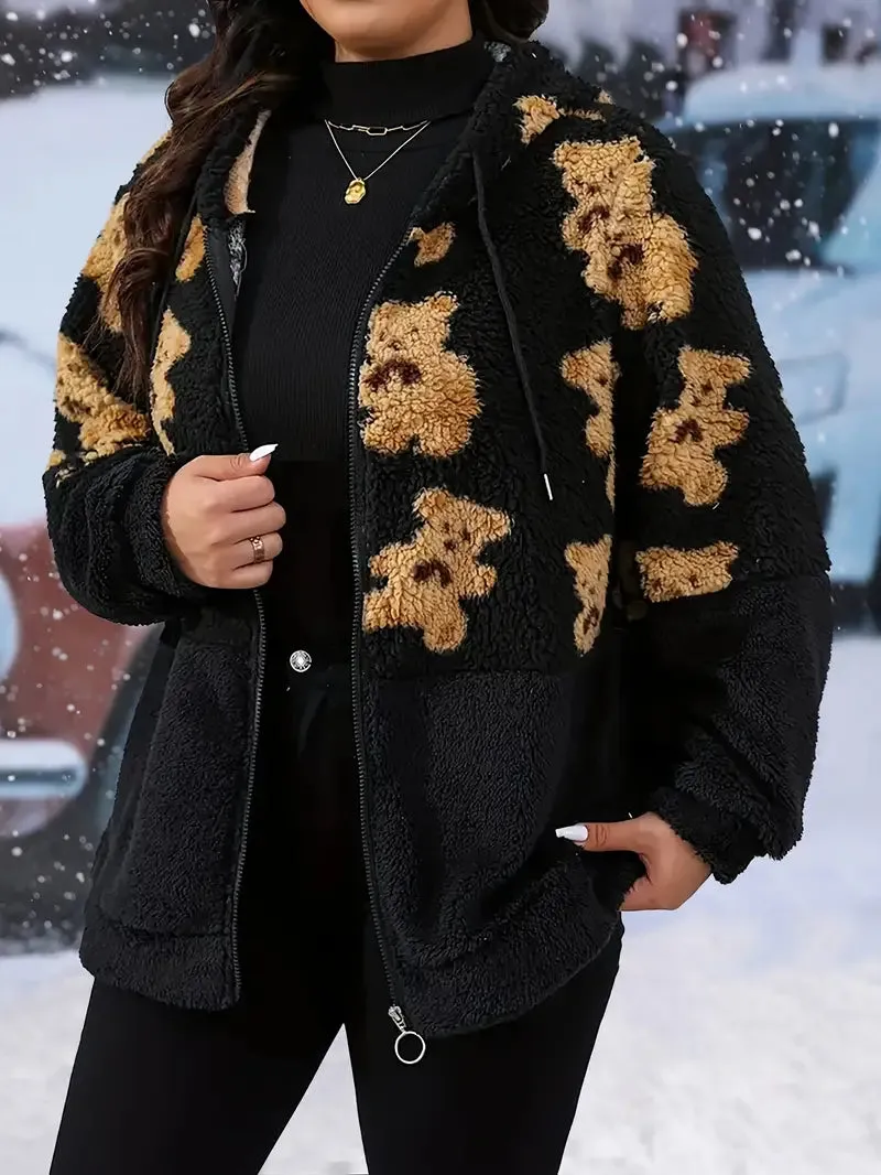 Heidi-Mode | Plus Lose Passform Teddy Fleece Hoodie Mantel