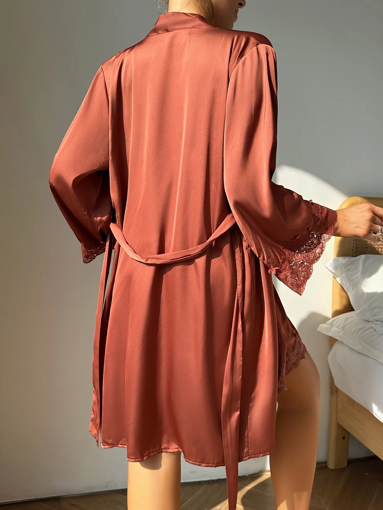 Heidi-Mode | Pyjama-Set Mit Kontrastspitze Und Satin Für Damen