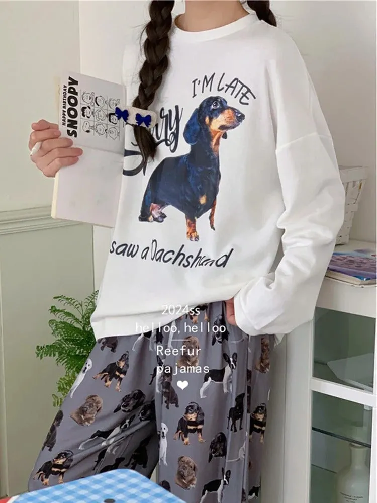 Heidi-Mode | Pyjama Set mit lustigem Dackel Druck für Frauen