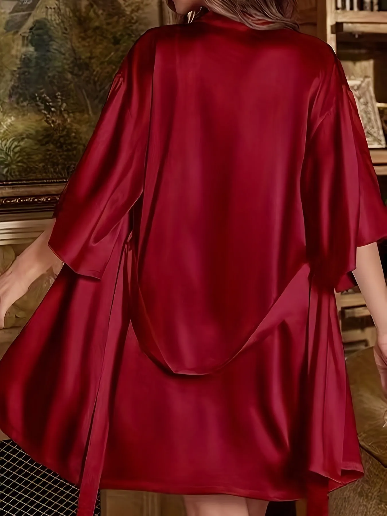 Heidi-Mode | Satin Gürtelschnitt Schlafrobe & Rundhals Nachthemd Pyjama Set Für Frauen - Ideal Für Jede Saison