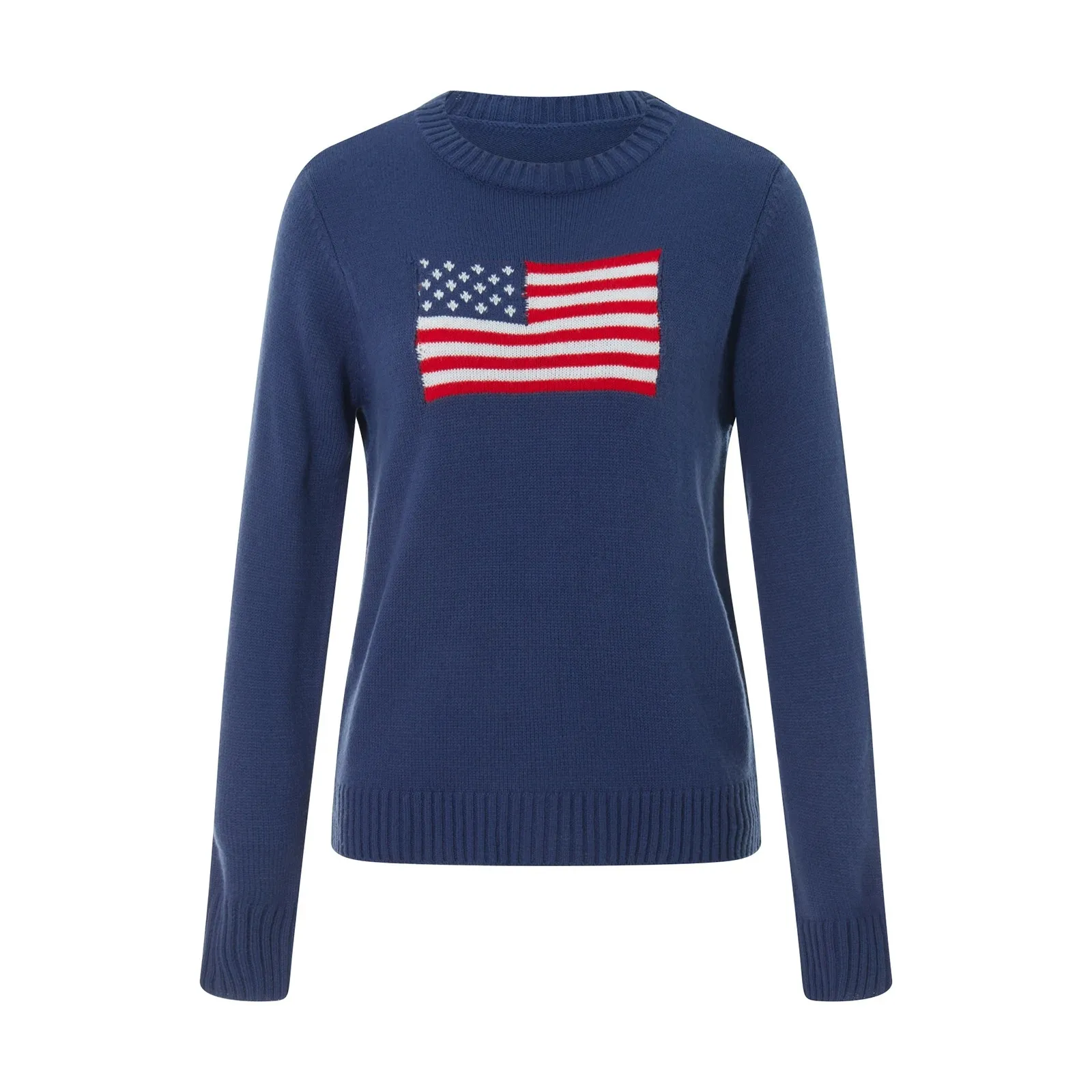 Heidi-Mode - Streetwear Herbst Strickpullover mit amerikanischer Flagge für Frauen