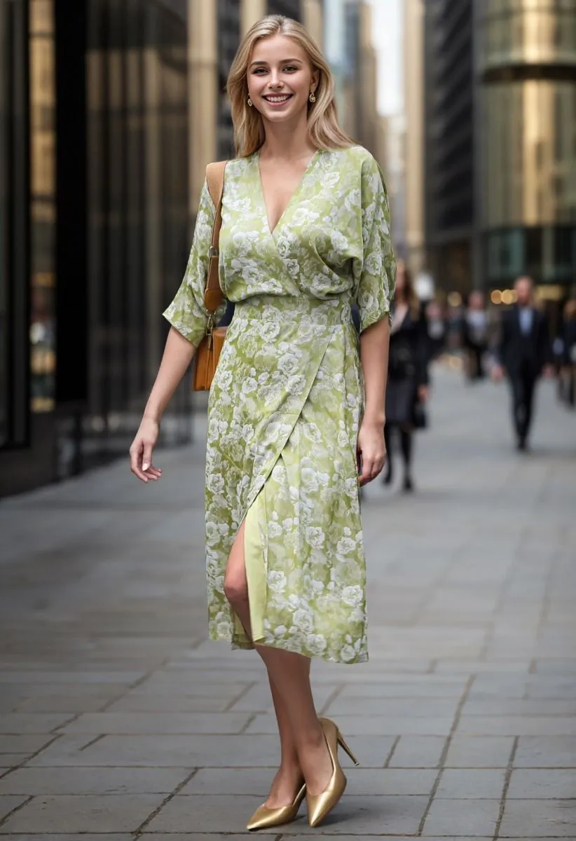 Kleid mit Fledermausärmeln und Pfingstrosen-Print