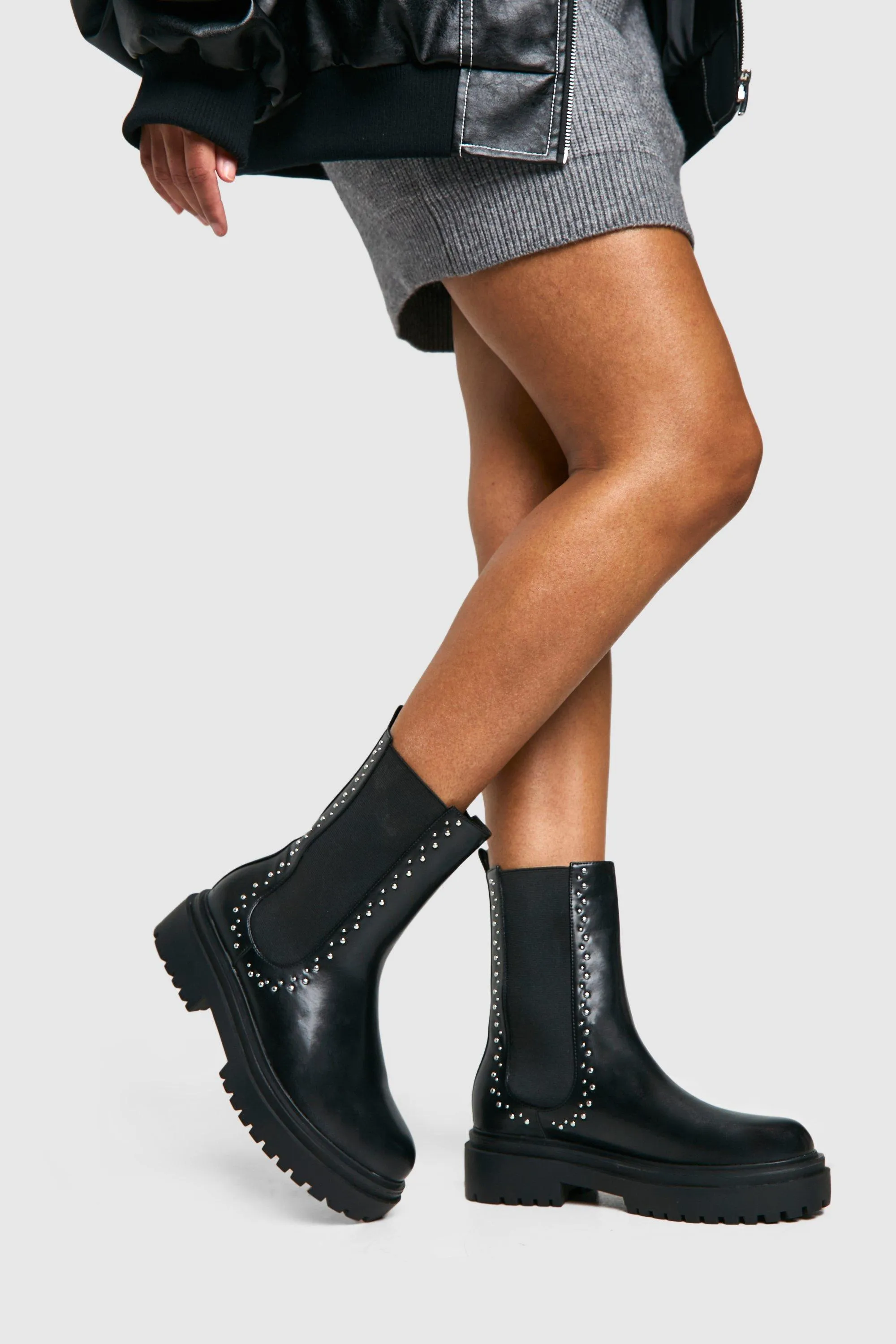 Klobige Chelsea-Stiefel mit Nieten-Detail
