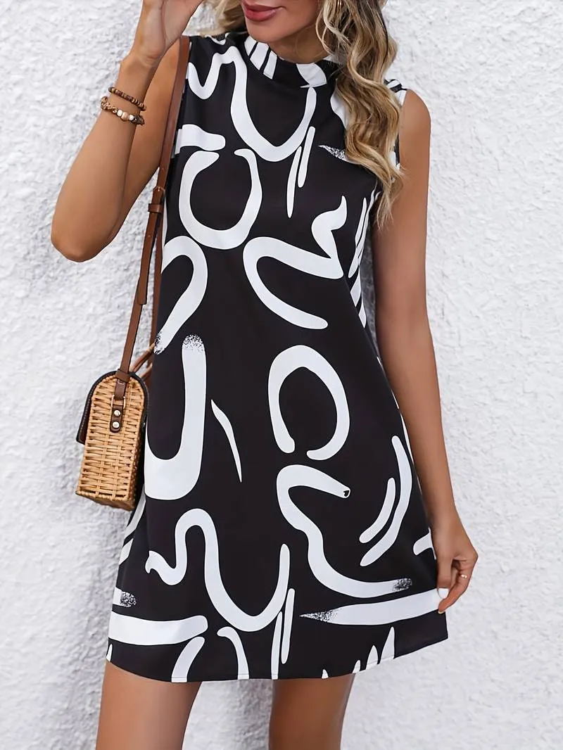 Lily - Kleid mit Pinselmuster und Rundhalsausschnitt