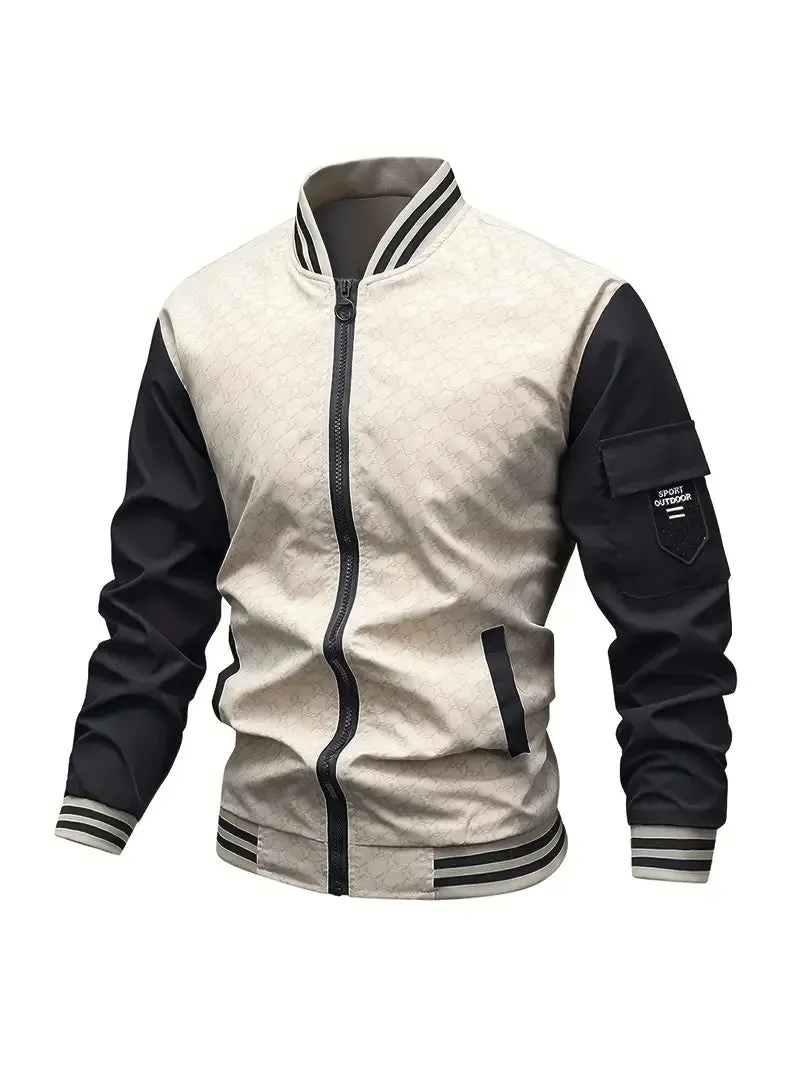 Lssige Zip Up Farbe Block Bomberjacke, Chic Baseball Kragen dünne Varsity Jacke