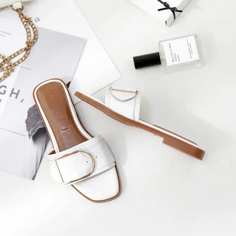 Luxuriöse Damen-Sandalen aus Leder mit quadratischer Zehenpartie