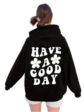 Lässiger Oversize-Hoodie mit Tasche und „Have a Good Day“-Print für Da