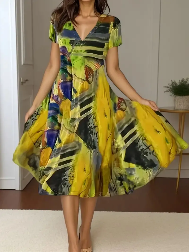 Mitzi - Bhmisches, lssiges, kurzrmliges Kleid mit V-Ausschnitt