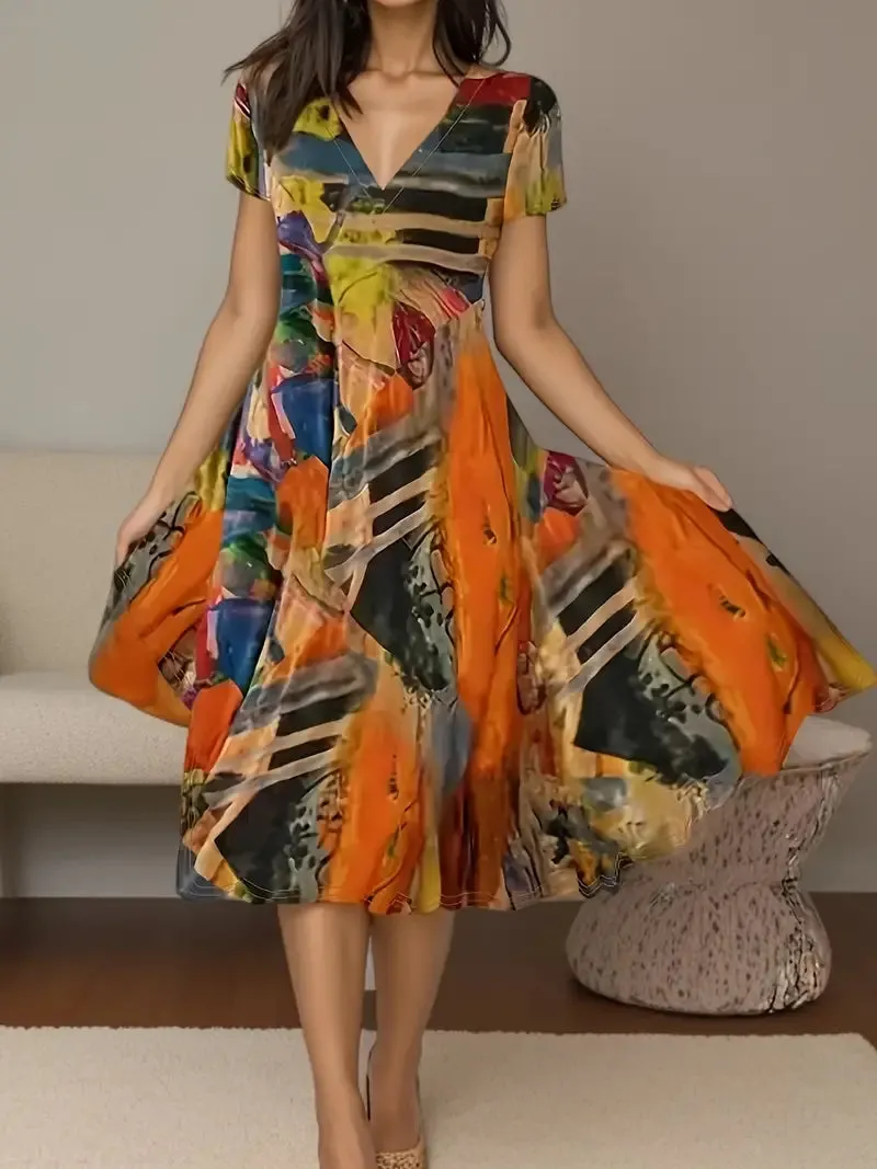 Mitzi - Bhmisches, lssiges, kurzrmliges Kleid mit V-Ausschnitt