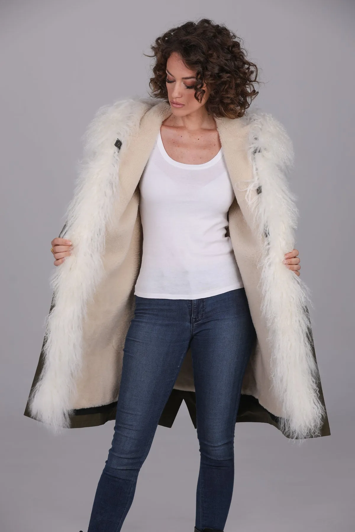 MONGOLIA WHITE, wasserdichter, extralanger Parka aus Baumwollmischung