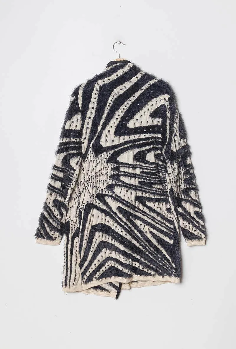 Printed knit cardigan with silk