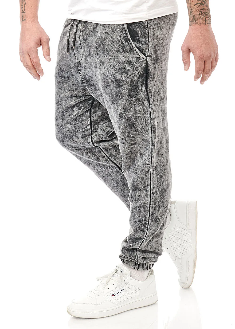 Rusty Neal Herren Jogginghose im Washed-Look mit Gummbund und Tunnelzug anthrazit grau