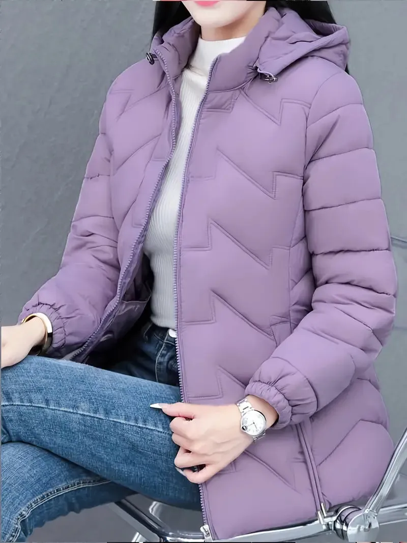 Schicker Damen Wintermantel - Lssige kurze Jacke mit Stehkragen