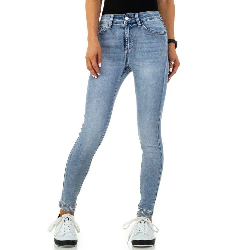 Sexy hautenge Damen Highwaist Röhrenjeans Acid-Wash Grau