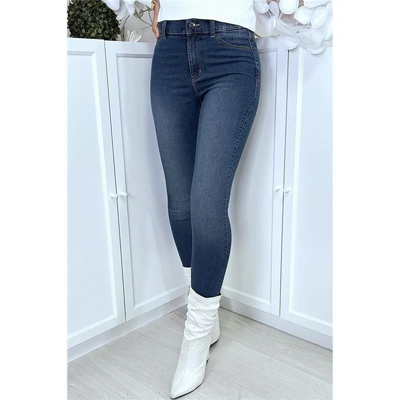 Sexy hautenge Damen Highwaist Röhrenjeans Acid-Wash Grau