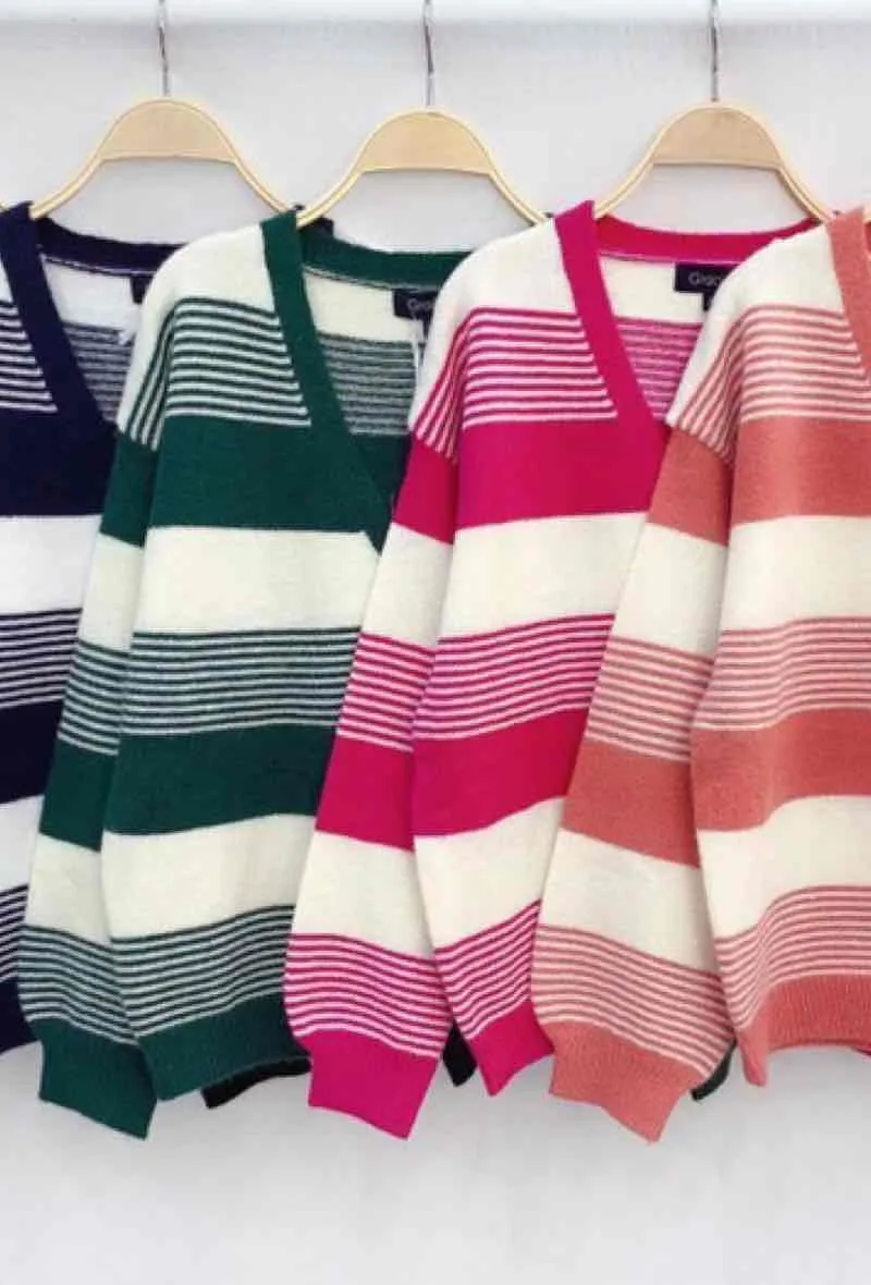 SHORT CARDIGAN  WITH THIN AND LARGES STRIPES
