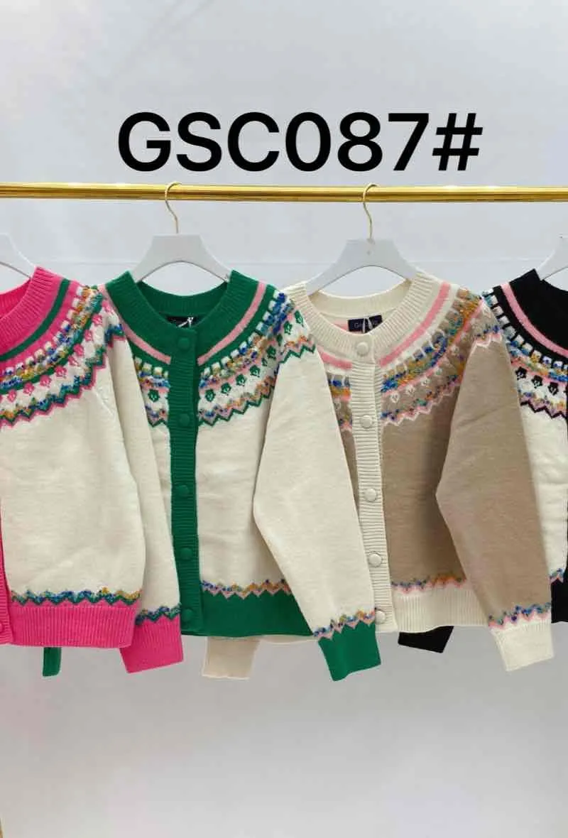 Short Norwegian pattern jacquard cardigan. round neck