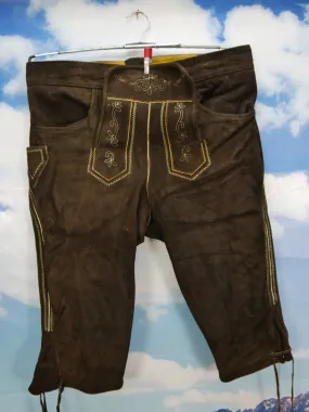 Super Zustand doch Knöpfe fehlen Kniebund Lederhose braun Stickerei Gr.26 / 52