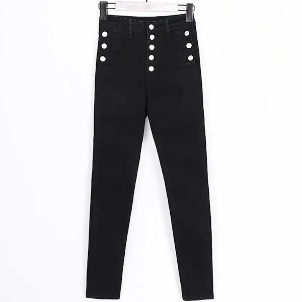 Trendige High-Waist-Skinny-Jeans mit Knopfdetails und Fleece-Futter