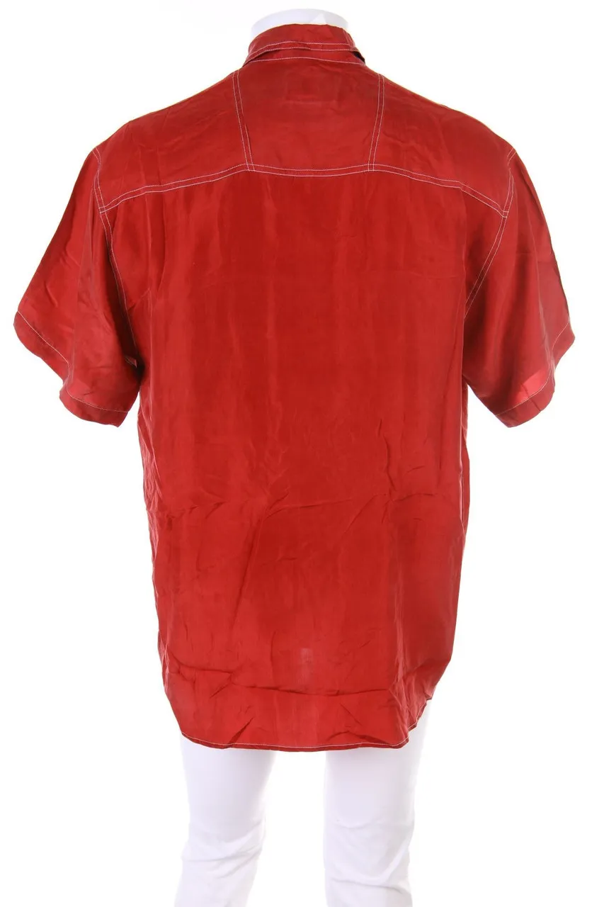 VINTAGE - Kurzarm-Hemd Casual uni aus Seide mit aufgesetzten Taschen - L