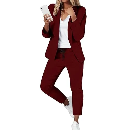 YUHYtop Damen Anzug Elegant 2 teilig Business Anzug Set Hosenanzug BlazerHose Zweiteiler Damen Elegant Festlich Hosenanzug Damen